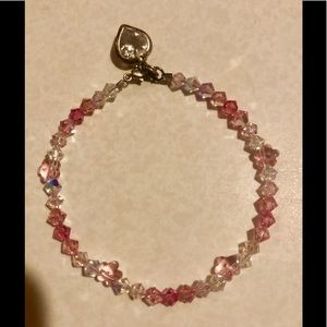 Girl Pink & Clear Swarovski Crystal Heart Bead Bracelet